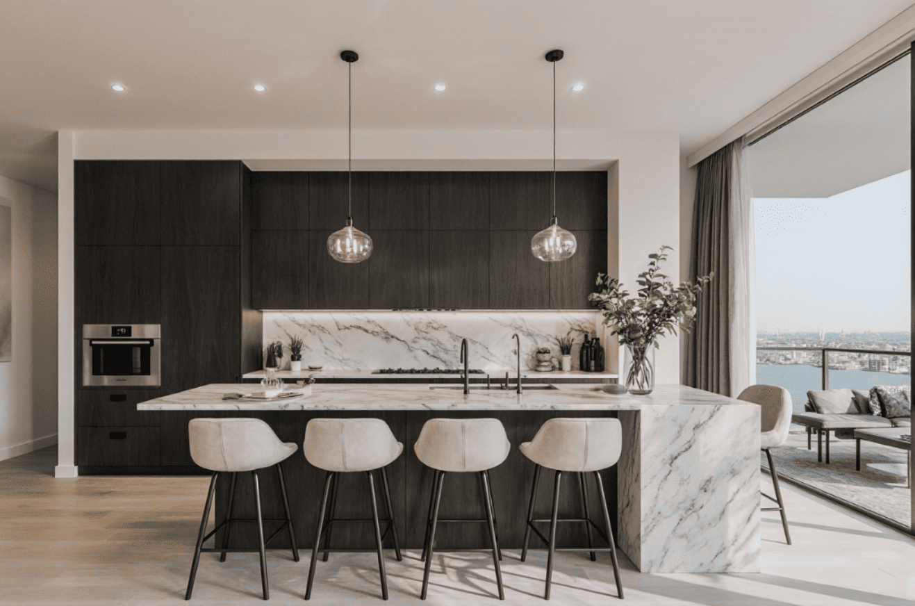 Contemporary Kitchen with Island and View