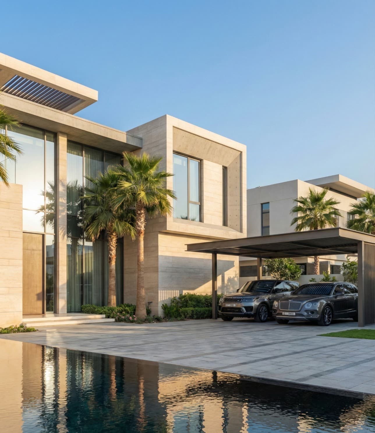 Modern Stone Villa with Sleek Covered Portico